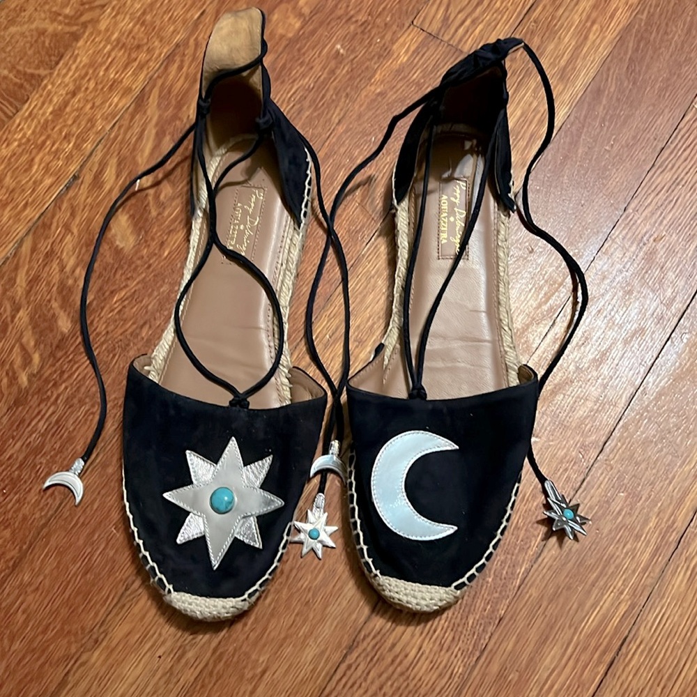 Poppy Delevigne Aquazurra espadrilles Navy Blue lace up size 39.5